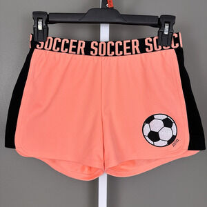 Justice Active Soccer Shorts Girls Size 12 Black Neon Orange Glitter Soccer Ball